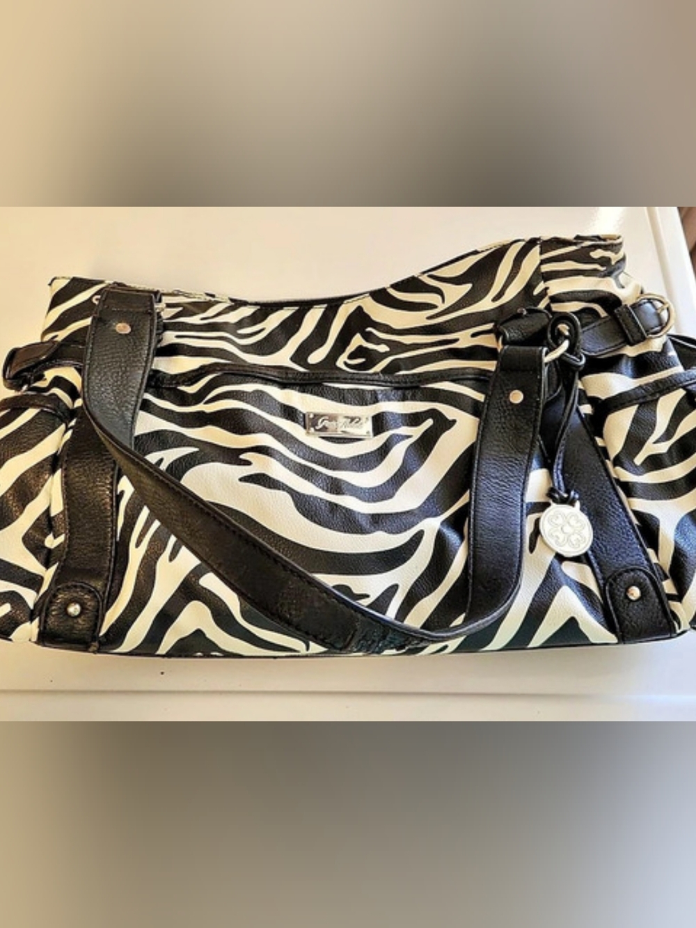 Grace Adele Zebra Print Shoulder Bag Black & White
